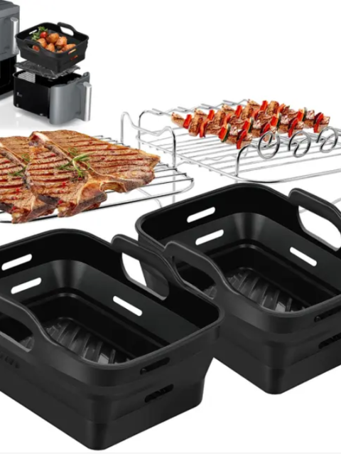 Large Size Silicone Air Fryer Liners, 6PCS Dual Air Fryer Accessories